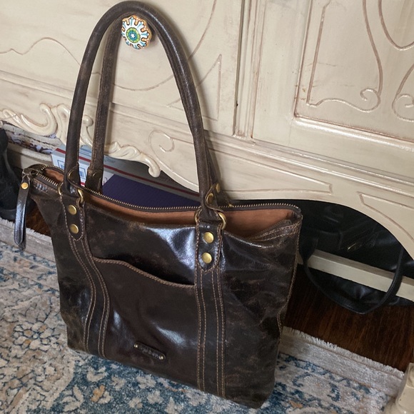 FRYE XL PHOENIX DECO STUDDED CHOCOLATE TOTE - Picture 8 of 14